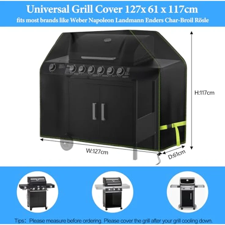 Grill Abdeckhaube, VDISRR Wetterfest Grillabdeckung, 420D Oxford Gasgrill Abdeckplane, Wasserdicht Grillschutzhülle, 127 x 61 x 117 cm, reißfest, UV, Schutz Grill vor Verblassen, Rost und Schimmel – Bild 3