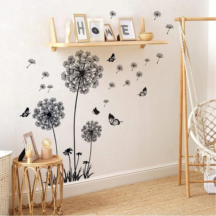 Blusmart Wandtattoo Wandaufkleber Löwenzahn schwarz (Selbstklebend, Botanische Blumen), Künstler: Moderne einfache, Schlafzimmer, Sofa-Hintergrund/Wohnzimmer TV-Dekoration – Bild 3