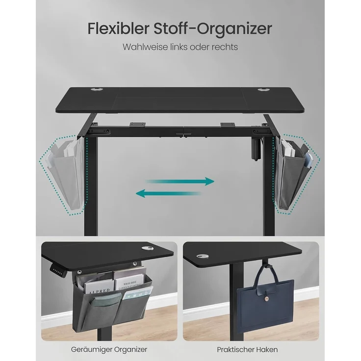 Songmics Höhenverstellbarer Schreibtisch elektrisch, 60x110 x (72-120) cm, Verstellbarer Tisch, Memory-Funktion für 4 Höhen, für Homeoffice, Arbeitszimmer, tintenschwarz – Bild 5
