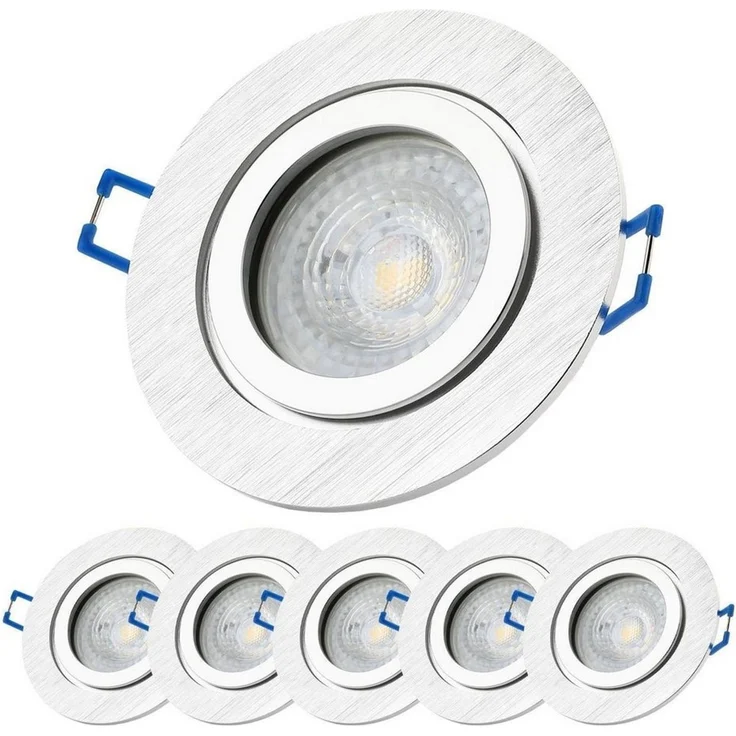 Sweet LED LED Einbaustrahler 6er Set IP44 Bad Aluminium GU10 7W LED Spots 230V Alu-gebürstet, Leuchtmittel wechselbar, 3000K - warmweiß, Deckenspots, Deckenstrahler, Einbauleuchten, spritzwassergeschützt – Bild 5