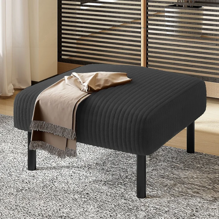 Fußhocker B 56 x T 51 x H 39 cm, grauer Cordbezug und Metallrahmen, 1 Stück – Bild 1