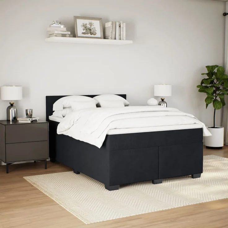 vidaXL Boxspringbett mit Matratze Schwarz 140x190 cm Samt 3288602 – Bild 4