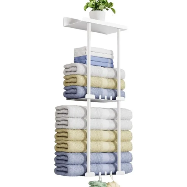 Refined Living Handtuchhalter Wand Handtuchhalter, Bad Handtuchregal, Ohne Bohren, mit Leitplanke, Bath Towel Holder, mit 6 Handtuchhaken, für Badezimmer Küche