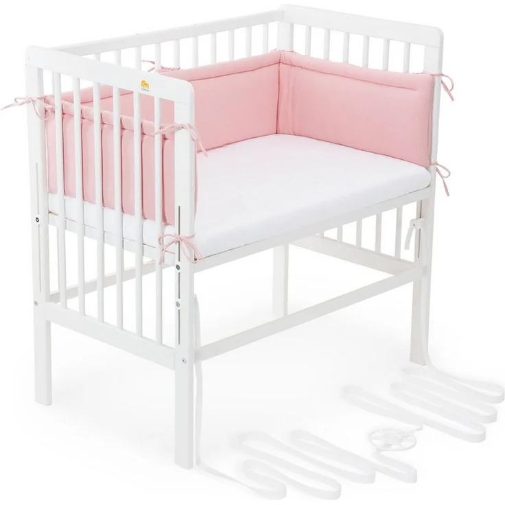 FabiMax Beistellbett Babybett Boxspring weiß lackiert, 90 x 55 cm Liegefläche, aus Buchenholz, Stufenlos höhenverstellbar 40-73 cm, Holz-Lattenrost – Bild 1