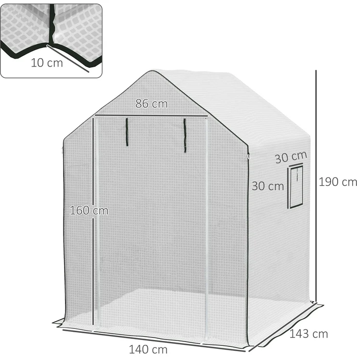 Wohnora-Ersatzabdeckung für Gartengewächshaus 140 x 143 x 190 cm mit Fenster und UV-beständiger Reißverschlusstür,H 4826cm x T 260cm x B 36322cm,Weiß – Bild 4