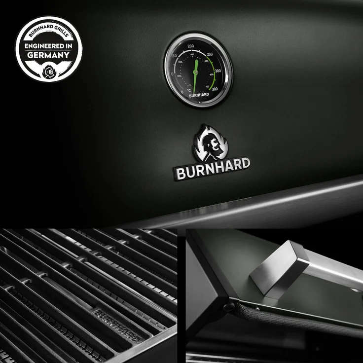 BURNHARD® FRED Deluxe Gasgrill 3-Brenner, Gusseisenrost, Grün - Grün - #947130 – Bild 6