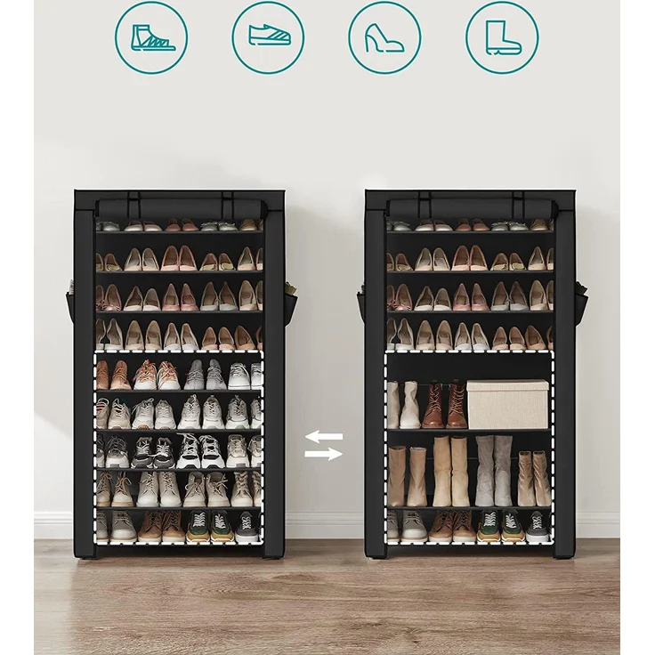 SONGMICS 10-stöckiges Schuhregal mit staubdichter Abdeckung, Schuhschrank, Schuhorganisator für bis zu 40 Paar Schuhe – Bild 4