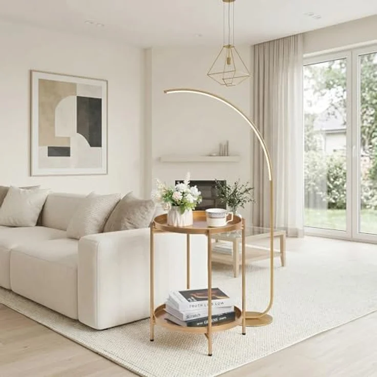HollyHOME Beistelltisch Gold Rund Metall Balkontisch Klein Couchtisch Nachttisch Sofatisch 2 Ebenen Beistelltisch für Wohnzimmer Schlafzimmer Terrasse Outdoor – Bild 3