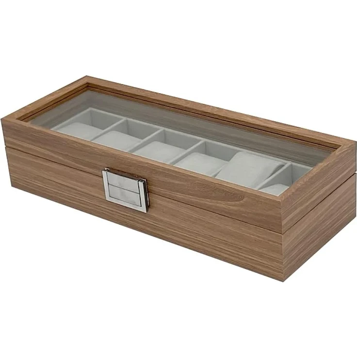 mixed24 Schmuckkasten Holz Uhrenkoffer für 6 Uhren Uhrenaufbewahrung Uhrenkasten Uhrenbox, Deckel aus Echtglas – Bild 2