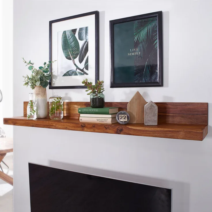 Wohnling Wandregal Massivholz Sheesham Holzregal Landhausstil, 160 cm