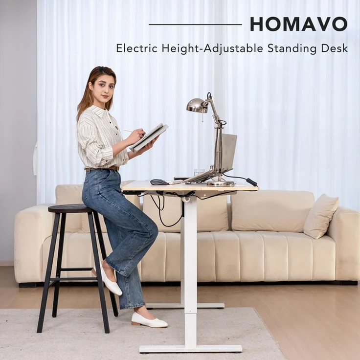 HOMAVO höhenverstellbarer Schreibtisch 80×160 cm, mit Memory- und Anti-Kollisionsfunktion, Höhe 70–117 cm, Natur – Bild 5