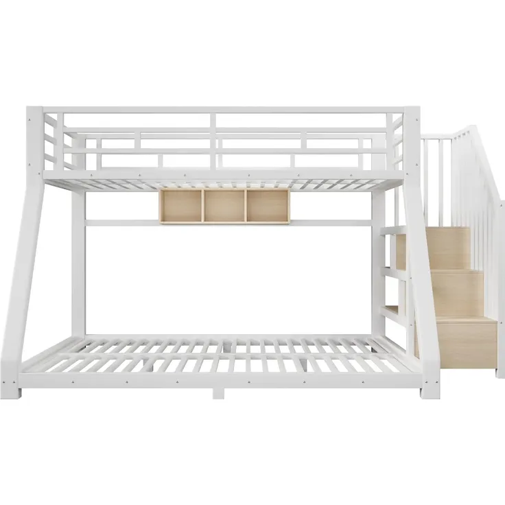 Etagenbett mit 2 Schlafgelegenheiten, Lattenrosten, Regal, Rausfallschutz und LED-Streifen, Treppe mit Regal, 90/140x200 cm, Kinderbett, Metallbett – Bild 8