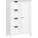 Vasagle Badezimmerschrank mit 4 Schubladen und verstellbarer Ablage, MDF weiß, 82 x 30 x 55 cm