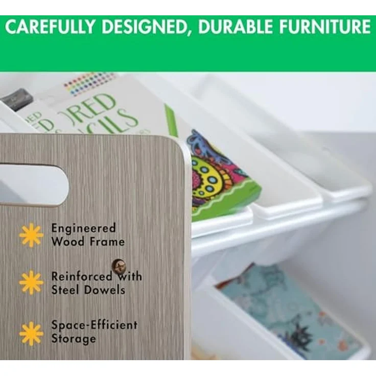 Humble Crew stilvolles Kinderregal in Abgeschliffen/Weiß! 9 Kisten für Spielzeug, ideal für Kinderzimmer. Ordnung mit schickem Design schaffen – Bild 6