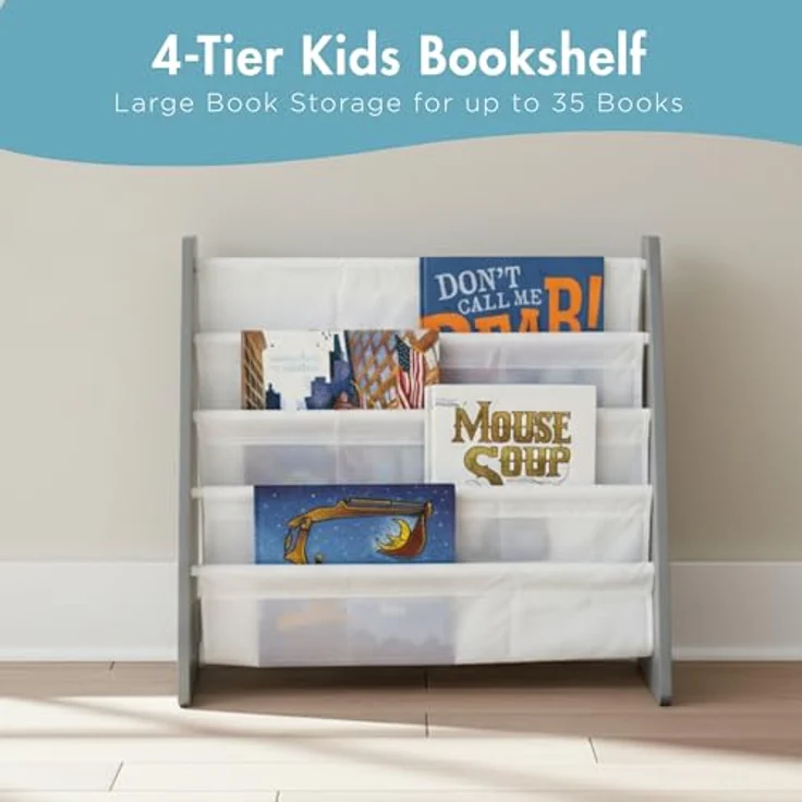 Humble Crew WO671 Kindermöbel - Kinder-Bücherregal aus Holz mit 4 Etagen, Grau/Weiß – Bild 4