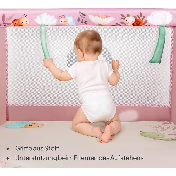 Lionelo Mille Plus 2-in-1 Reisebett und Laufgitter bis 15 kg 0-36 Monate, seitlicher Eingang, 3D-Matratze, 2 Räder mit Bremse für einfaches Zusammenklappen, Tragetasche – Bild 4
