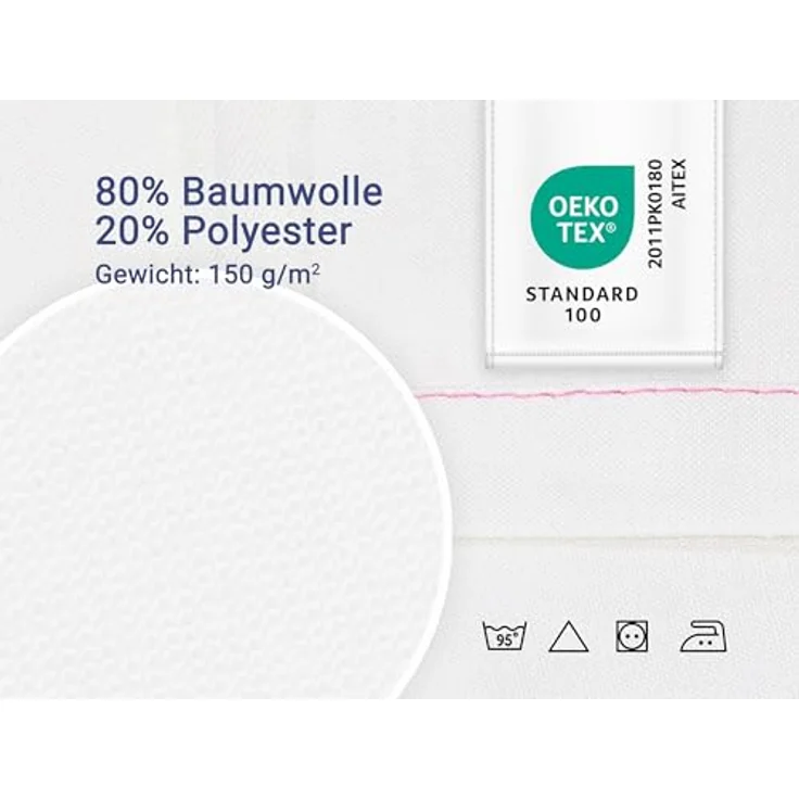 Zollner Spannbettlaken, Weiß, aus Naturmaterialien, 320x330 cm, Oeko-Tex® Standard 100, 80% Baumwolle, 20% Polyester, bis 95°C waschbar – Bild 3