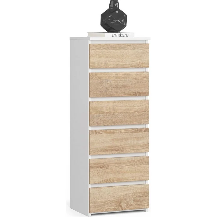 Home Collective Kommode 40 cm breit Holz Highboard Sideboard für Flur Schlafzimmer Wohnzimmer (Mehrzweckschrank Schrank schmal Kommode Schlafzimmer mit Schubladen), Kinderzimmer Organizer, 109 cm hoch mit 6 Schubladen weiß-sonoma – Bild 5