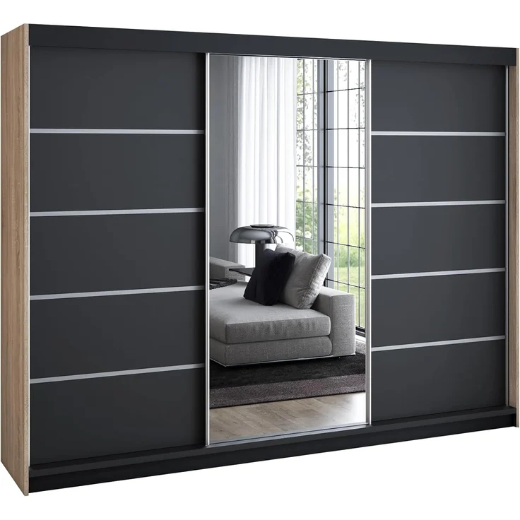 A&J MöbelLand GmbH Schwebetürenschrank VILANO mit 4 Schubladen und Spiegel (Kostenlose Lieferung – nur für kurze Zeit! TOP ANGEBOT! Geräumiger Schrank mit einer Breite von 200 cm und Spiegel, ideal zur Aufbewahrung von Kleidung und Accessoires. 4 Schub... – Bild 3
