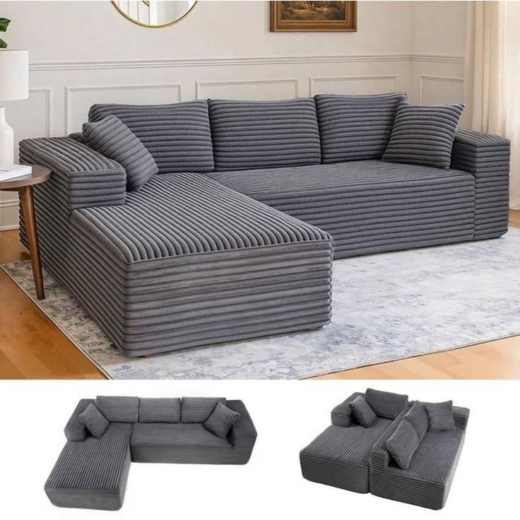 COMHOMA Sofa Big-Sofa, L-förmige Sofa, Couch Ecksofa, Chaiselongue Schlafsofa, mit tiefer Sitzfläche und breiten Armlehnen, Cordstoff – Bild 4