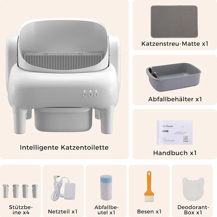 GTPLAYER Katzenklo Selbstreinigend, Selbstreinigende Katzentoilette mit Offenem Design, App-Steuerung & Sensoren, Automatisches Katzenklo mit Duftstein, Streumatte, Ideal für Mehrkatzenhaushalte, Weiß – Bild 9