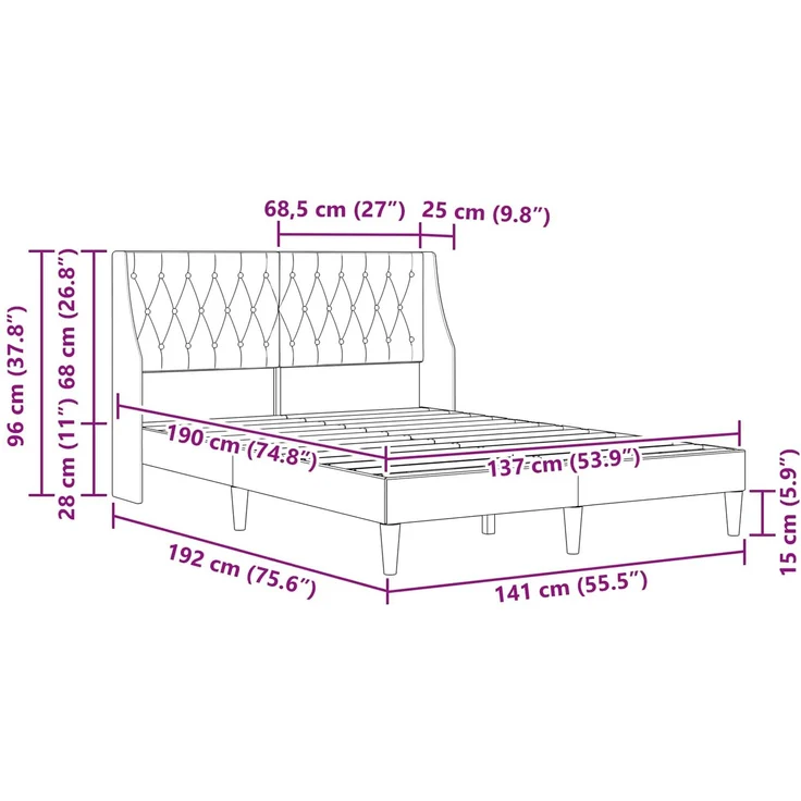 vidaXL Bettrahmen mit Kopfteil Dunkelgrau 137 x 190 cm Samt 42027463 – Bild 9