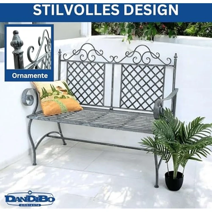 DanDiBo Gartenbank Wetterfest 2 Sitzer Metall Grau 120 cm 96592 Sitzbank Eisen Bank Garten Antik Parkbank – Bild 3