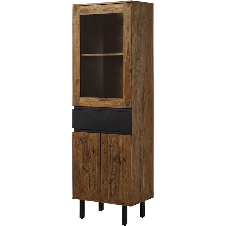 Vitrine Sheesham 60 x 40 x 190 natur unbehandelt LICHTENBERG #105