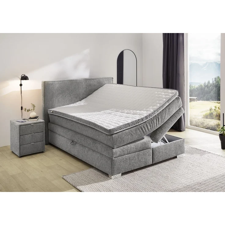 Boxspringbett 140x200 cm Box Bonell Federkernmatratze H4 Topper in Chenille Grau – Bild 4