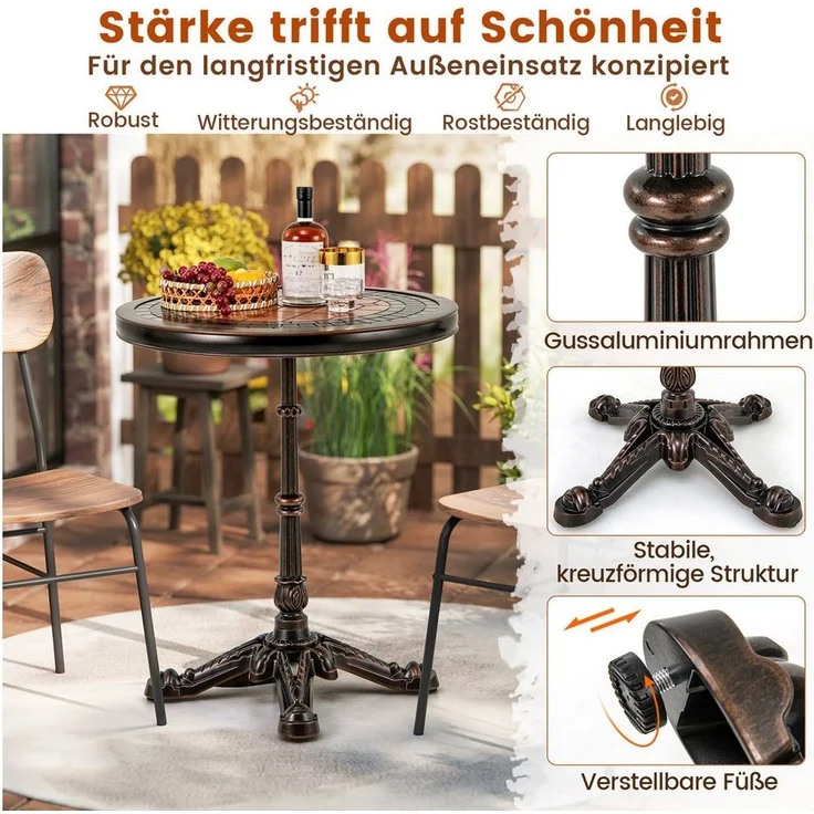 COSTWAY Gartentisch (1-St), mit geschnitzter Textur, rund, Aluminium, Ø60,5x73 cm – Bild 2