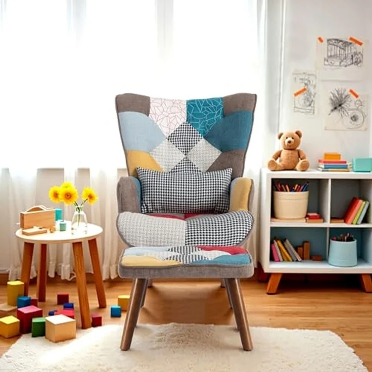 FurnitureR Bunte Sessel mit Banken, Retro-Design, Holzrahmen, Komfortables Kinderzimmer, Wohnzimmer und Möbel mit Attraktivität, Mehrfarbig – Bild 3