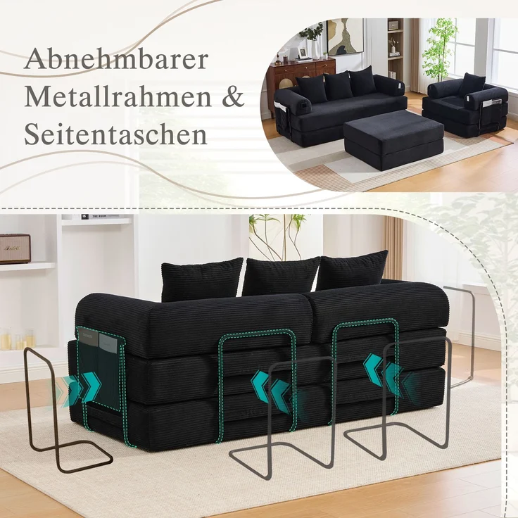 ZUBALIYA Ecksofa 94x67 cm, mit Ablageflächen, mit Cordbezug, mit breiten Armlehnen, modular aufgebaut, mit Schaumstoffpolsterung – Bild 7