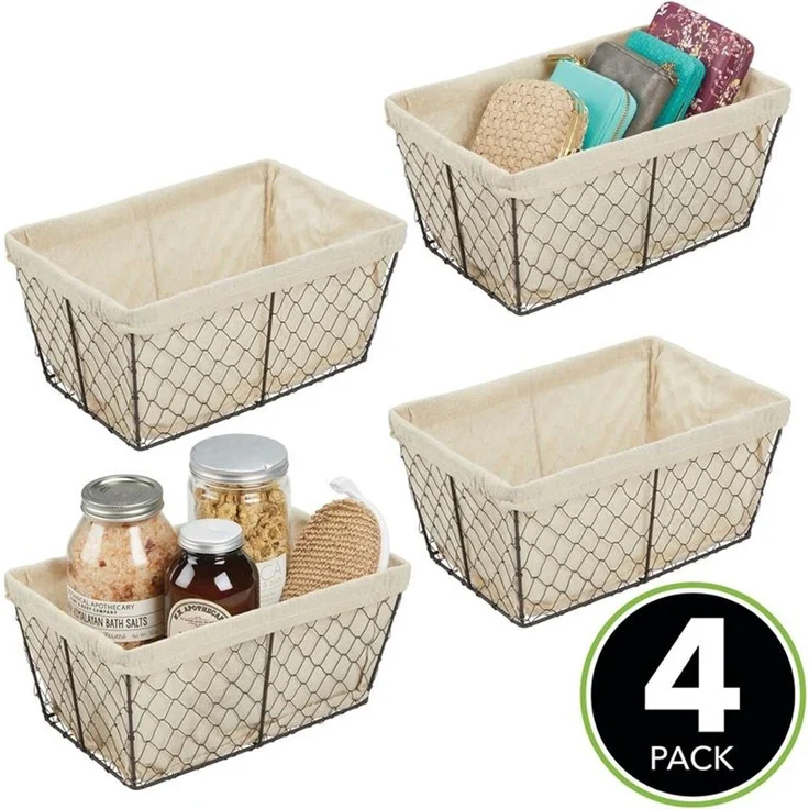 mDesign Drahtkorb Aufbewahrung Ablage Organizer Stoff 4er-Set Metall Bronze – Bild 4