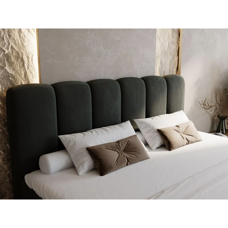 GRAINGOLD Cloud Boxspringbett 140x200, Bett mit Bettkasten, Velour-Stoff, mit Kopfteil, Dunkelgrau – Bild 4