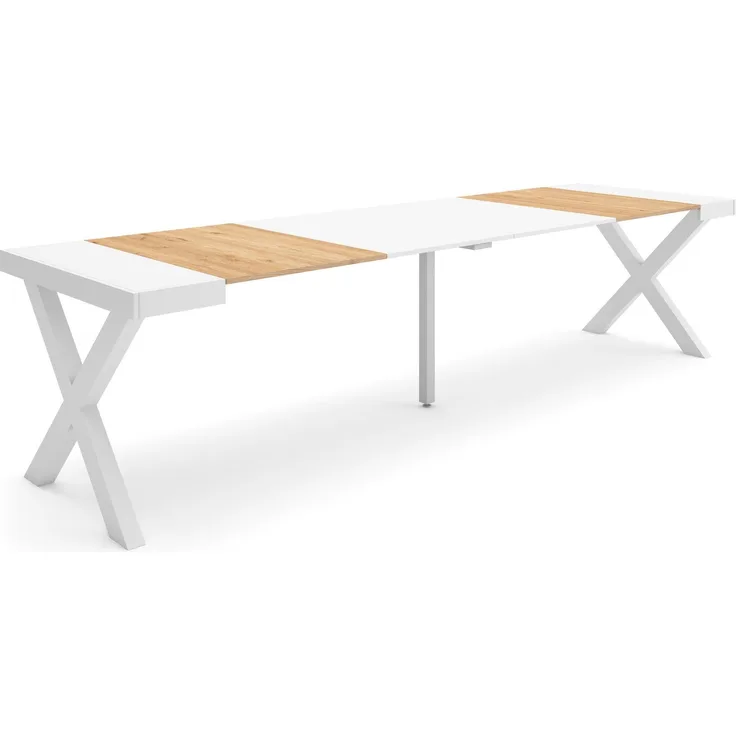 Skraut Home | Ausziehbarertisch | Multifunktionaler ausziehbarer | 300 | Für 14 Gäste | Massivholz Beine | Moderner Stil | Eiche und weiß