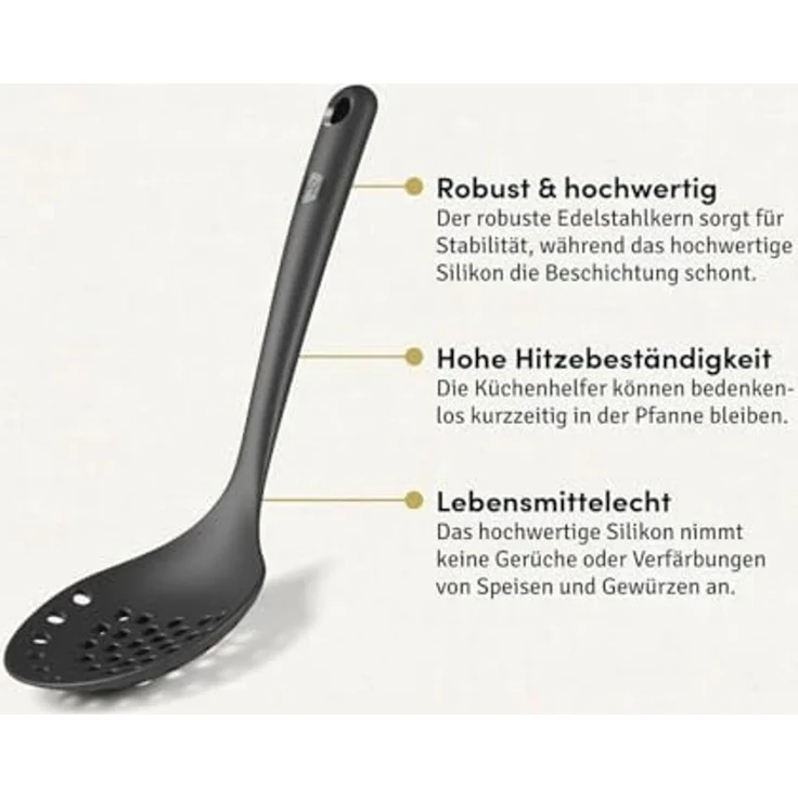 Hoffmann Germany Schaumlöffel Sieblöffel Silikon Edelstahl 32 cm anthrazit, Knödel, Ravioli, Gnocchi, kratzerfrei, spülmaschinengeeignet – Bild 3
