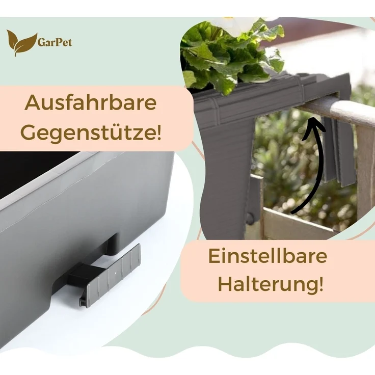 GarPet Balkonkasten 2er Set Blumen Kasten Balkon Geländer Wasserspeicher Rattan Anthrazit – Bild 4