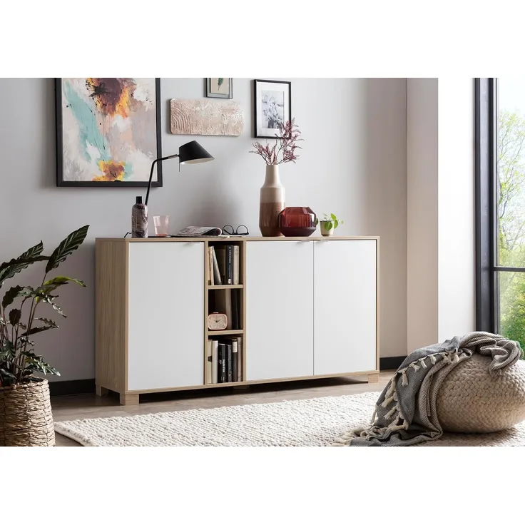Schildmeyer Sideboard Anouk, 701768, Eiche hell Dekor/kreideweiß, 144,5 x 39 x 78,1 cm