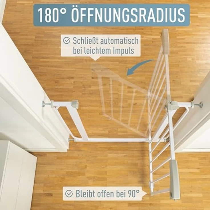 ib style® Berrin ! PREISSIEGER ! Treppengitter 58-175 cm | Ohne Bohren |Auto-Close| 90° Stop | Einhand Bedienung | 108-116 cm – Bild 6