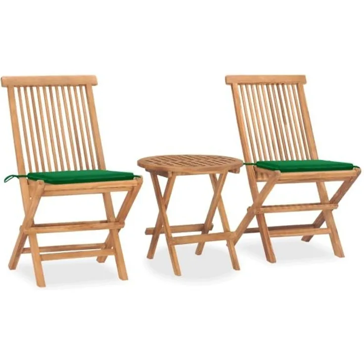vidaXL 3-tlg. Garten-Essgruppe mit Kissen Klappbar Massivholz Teak 3063176