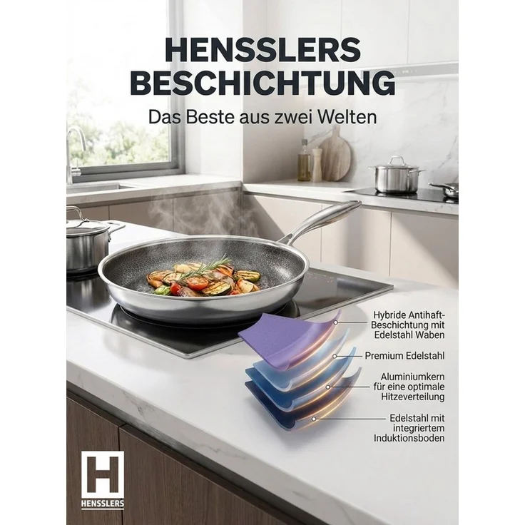 HENSSLERS Bratpfanne Premium, inklusive Grillzange, Edelstahl (Set, 2-tlg) – Bild 3