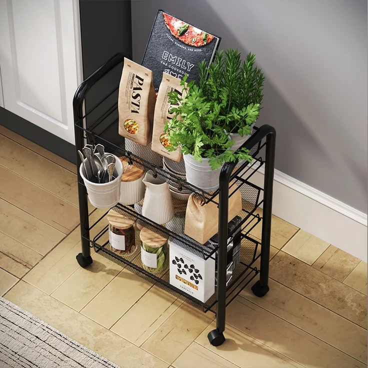 Rollcontainer Tarro Schwarz 45 x 64 cm mit 3 Ablagefächern Vicco – Bild 5