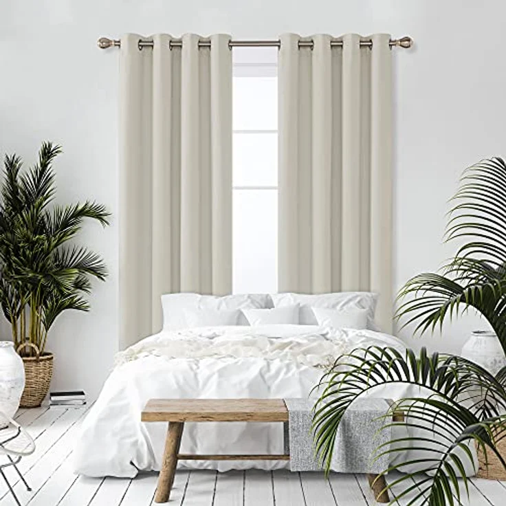 Deconovo Vorhang Blickdicht Verdunkelungsvorhang Ösenvorhang Gardinen gegen Kälte Vorhänge Wohnzimmer, 175x140 cm(HöhexBreite) cm, Creme, 2er Set – Bild 5