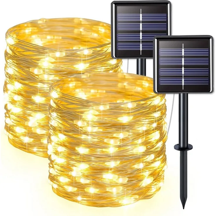 Athlix LED-Lichterkette Solar LED-Lichterkette 2x Solar Lichterkette Außen 10m 100 LED, 10m 100 LED Outdoor Solarlichterkette, Wasserdicht und 8 Modi