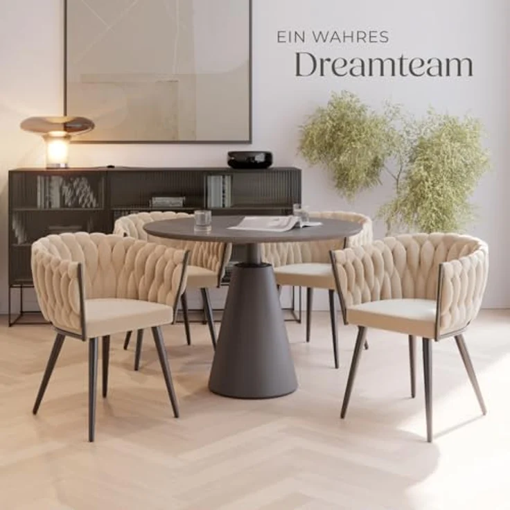 tectake Esszimmerstuhl Astano (4er Set, 4 St), gepolstert, mit Samtbezug, Knotendesign – Bild 3