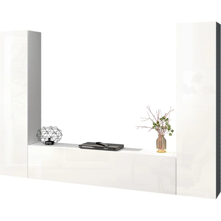 Wohnwand >Benevent< (3-teilig) in Weiß Hochglanz - 260x180x30 (BxHxT) – Bild 1
