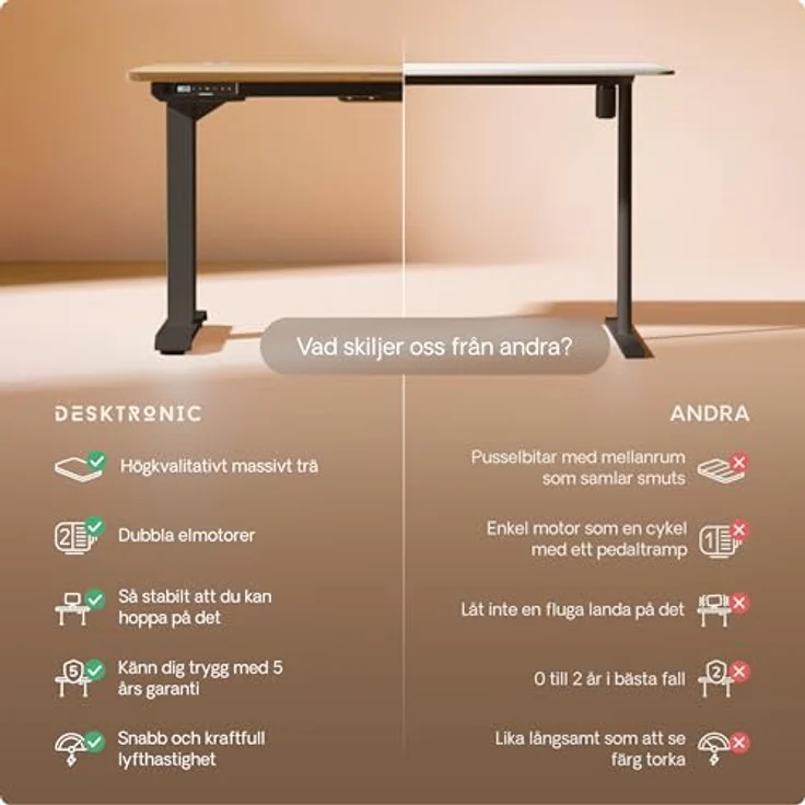Desktronic Höhenverstellbarer Schreibtisch aus massivem Eichenholz (160x80 cm) – Elektrisch höhenverstellbar mit flüsterleisem Dual-Motor & Touchscreen – Hohe Tragfähigkeit – Stehtisch HomePro – Bild 6