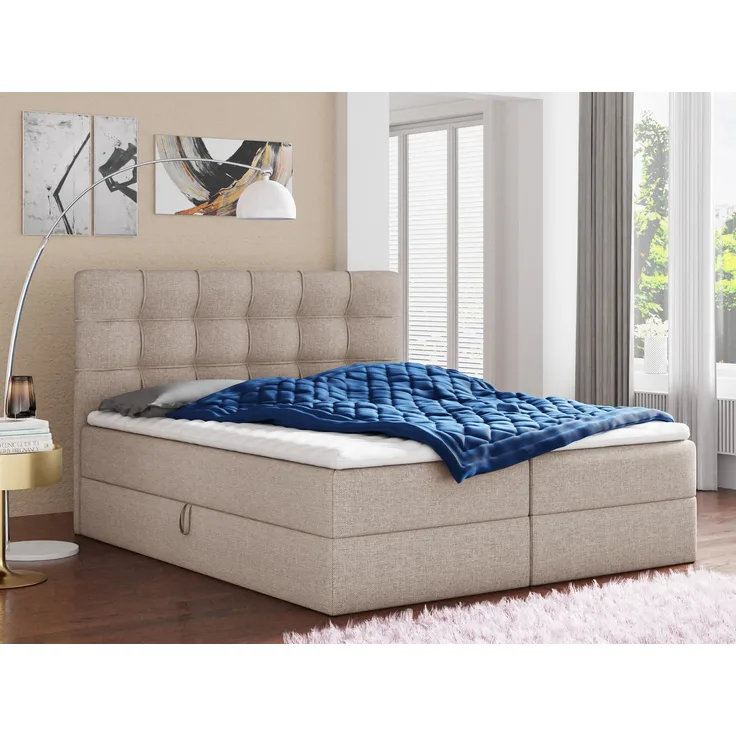 Boxspringbett Best mit 2 Bettkästen, Doppelbett mit Bonell-Matratze und Topper, Polsterbett, Bett (Beige (Inari 22), 160 x 200 cm)