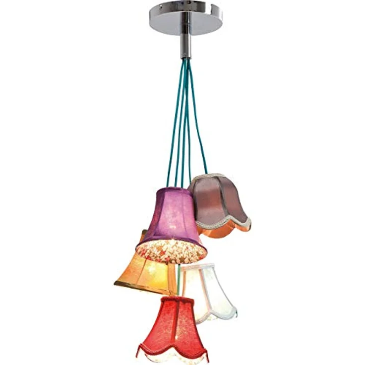 Kare Design Hängelampe Saloon Flowers, Bunt, 5 Lampenschirme, Leuchtmittel nicht Inklusive, E14 Fassung, Esstisch Lampe, Wohnzimmer, Bauernhaus Stil, Kunstseide, 92x45x45cm (H/B/T) – Bild 1
