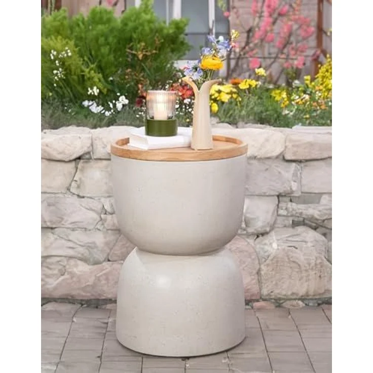 Casablanca Beistelltisch Korpus - rund - Magnesia - grau - aufgeraute Oberfläche - Höhe 59cm x Ø 40cm - Couchtisch – Bild 2